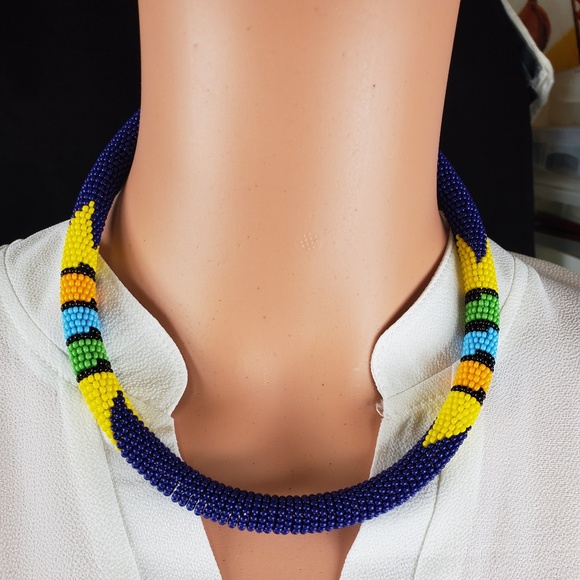 Handmade Jewelry - Kenyan Handmade Glass Maasaii Beads Necklace